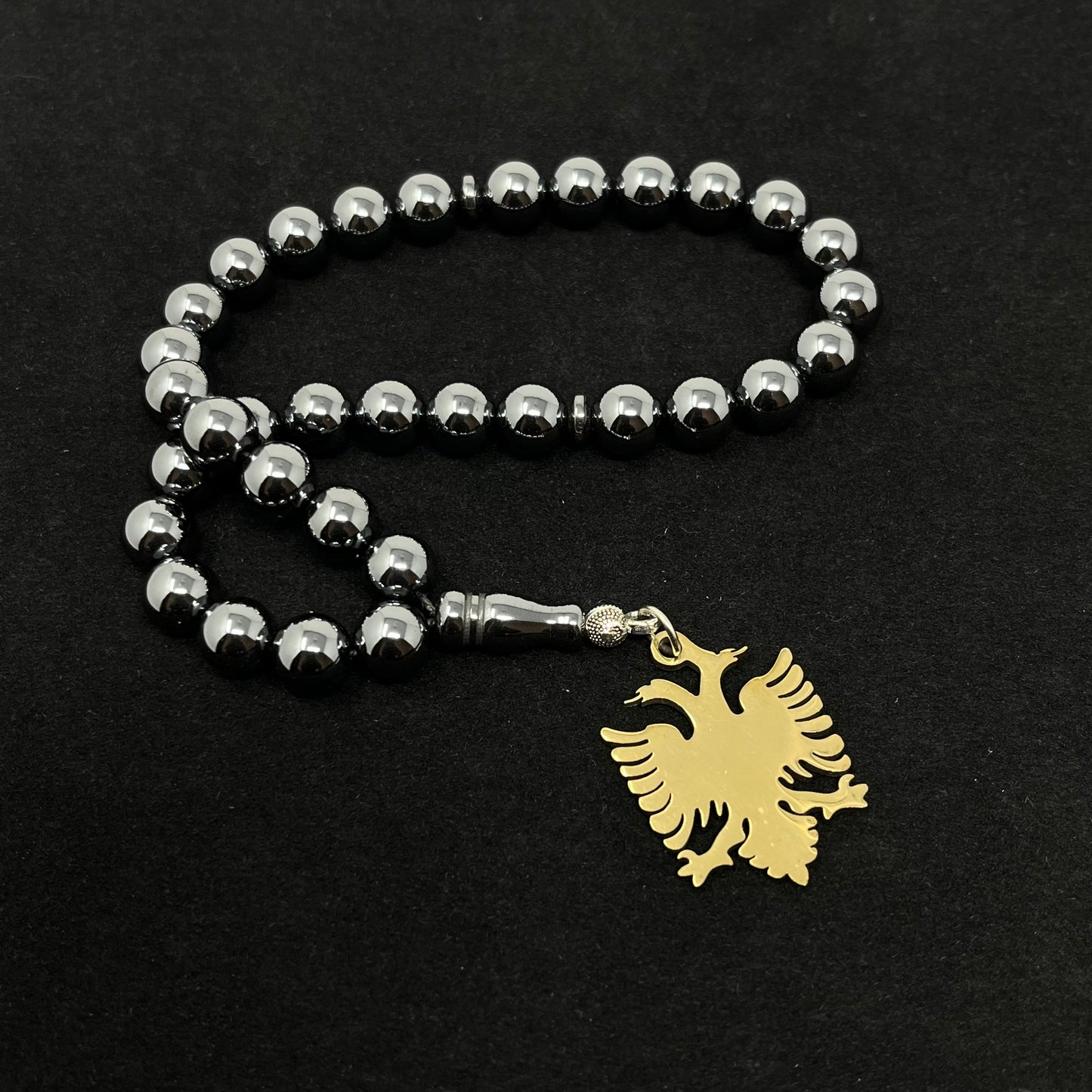 Albanien Hand-Tesbih – Hämatitschwarz (Doppeladler)